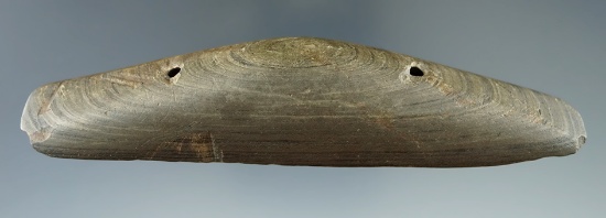 Pcitured! 4 7/8" Nicely patinated Banded Slate drilled Boatstone found in Seneca County New York.