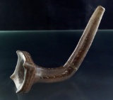 5 3/16 Long Iroquois Pipe with a square bowl with castellations. Found in New York.