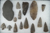 Set of 15 assorted artifacts found in New York including a Slate Knife, points and knives.