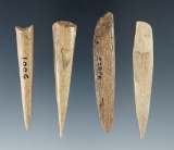 Set of four bone projectile points found in New York from the collection of Howdy Lang.