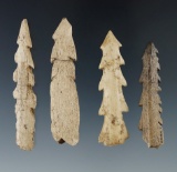 Set of four Bone Harpoon Tips found in New York, largest is 2 11/16