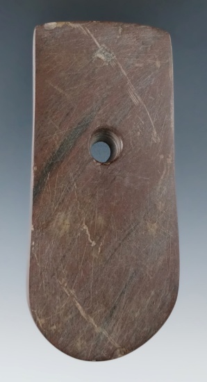 3 7/8" Engraved Keyhole Pendant made from red and black Banded Slate, found in Medina Co., Ohio.