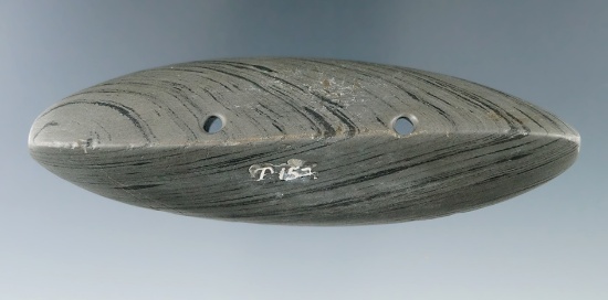 4 1/2" Glacial Kame Ridge Gorget with a nicely scooped bottomfound in Franklin Co., Ohio. Pictured.