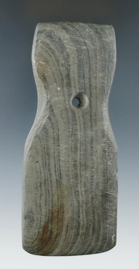 4 1/2" Shovel Pendant made from Banded Slate, found in Branch Co., Michigan. Ex. Dr. David Anderson.