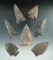 Set of seven assorted New York arrowheads with minor restoration, largest is 2 5/8