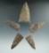 Set of five triangular arrowheads/knives found in Allegheny Co., New York, largest is 3