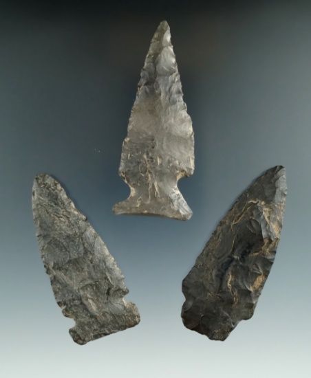 Set of three Flint knives found in New York, largest is 3".