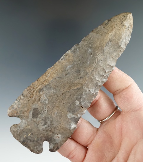 Large 4 7/8" Hopewell - Onondaga Flint - restoration to one ear found in Wyoming Co., New York.