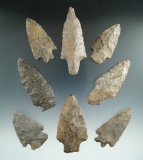 Set of eight assorted Flint points and knives found in Niagara Co., New York.  Ex. Tuttle collection