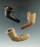 Set of three restored miniature Iroquois pipes, largest is 2