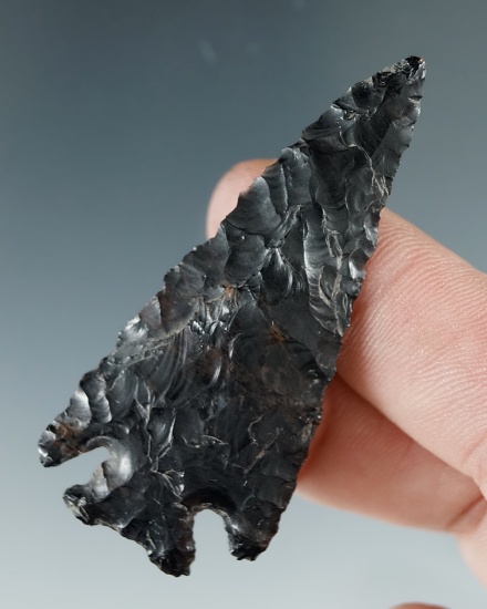 2 1/8" Diagonal Notch made from Obsidian, found in the Great Basin, Oregon.