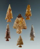 Group of 6 Columbia River Gempoints found near Vantage, Washington. Largest is 1 1/8