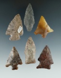 Set of 6 Assorted Columbia River Arrowheads, includes Sauvies Island shoulder notched