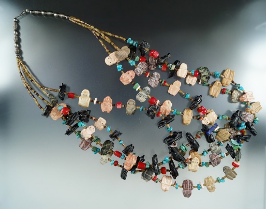 Very decorative Zuni Necklace with many colorful fetishes.