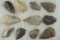 Group of 11 assorted arrowheads found in Alabama. Largest is 2 1/4