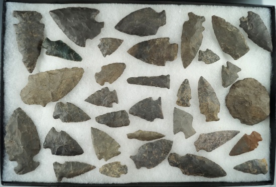 Group of 30+ assorted archaic points and drills found in Oneonta NY near theSusquehanna River.