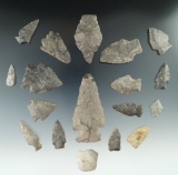 Group of 18 assorted flaked points and knives found near the Upper Susquehanna, Otsego County NY