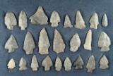 Group of 24 archaic points found in the upper Susquehanna, Otsego County NY. Largest is 2 5/8