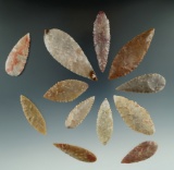 Set of 12 Neolithic African arrowheads found in Northern Sahara Desert Region. Largest is 2 13/16