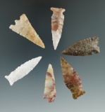 Set of six arrowheads made from beautiful material found in Moab, Utah.