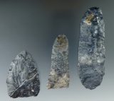 Set of three Coshocton flint knives found in Michigan, largest is 4 1/4