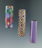 Set of three early colorful trade beads, largest is 1 7/8