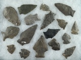 Set of 17 arrowheads from the late Archaic. Found near the upper Susquehanna, Otsego County NY