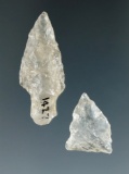 Hard-to-find location! Pair of flaked projectile points made from quartz found in Connecticut.