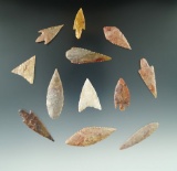 Set of 12 Neolithic African arrowheads found in Northern Sahara Desert Region. Largest is 2 1/8