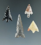 Set of four arrowheads found near the Columbia River, Oregon. Largest is 1 1/4