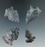 Group of four Coshocton Flint arrowheads that were salvaged and re-notched in ancient times.