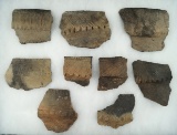 Nice selection of nine 17 century pottery rim shards found in Montgomery County NY.