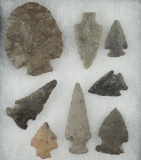 Set of eight flaked artifacts found near the Upper Susquehanna in Otsego County NY.