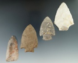 Set of four assorted flint knives found in Michigan, one is Paleo. Largest is 2 11/16