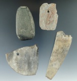 4 damaged Slate Artifacts and a 2 3/8