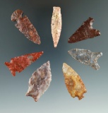 Set of seven projectile points found in Utah , largest is 1 5/8