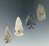 Set of four assorted arrowheads found in Michigan, largest is 1 3/4