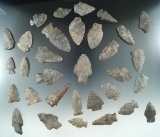 Group of 28 assorted Flint points and knives found near the upper Susquehanna in Otsego County NY