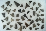Large set of 53 prehistoric triangular points found near the upper Susquehanna, Otsego County NY.