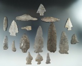 Group of 17 assorted flaked points and knives found near the upper Susquehanna, Otsego County NT