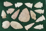 Group of 15 assorted archaic points and knives found in Illinois. Largest is 3 3/8