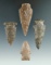 Set of four assorted arrowheads found in the southwestern U. S. Largest is 2 1/2