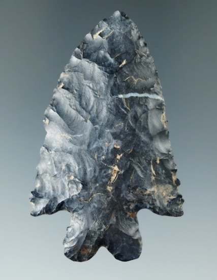 2 1/2" Archaic Serrated Bifurcate Point made from Coshocton Flint found in Richland Co., Ohio.