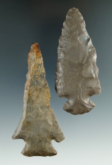 Pair of Flint Knives found in Illinois including a Dovetail and an Archaic Bevel. Largest is 3 9/16"