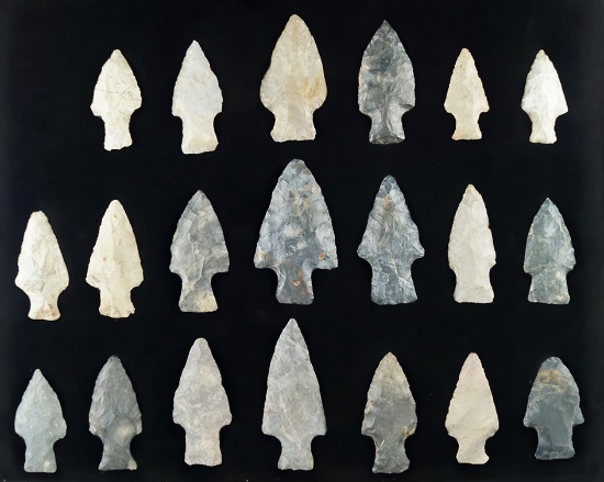 Group of 20 assorted of Ohio arrowheads, largest is 2 3/4".