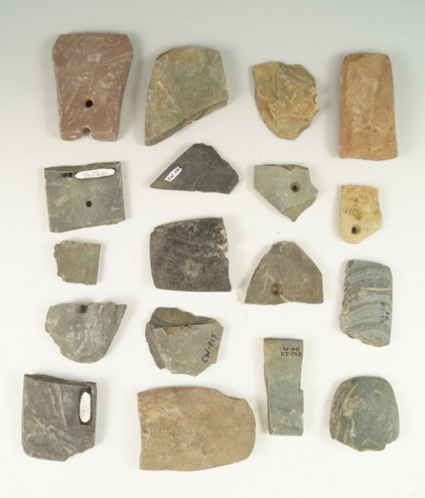 Group of damaged slate artifacts found in Illinois that make great study pieces.