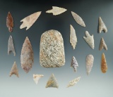 Group of 16 African Neolithic points and a Celt found in the northern Sahara desert region.