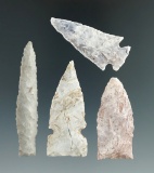 Set of four assorted arrowheads found in Utah, largest is 2 7/16