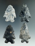 Set of four MacCorkle Bifurcates made from Coshocton Flint found in Ohio, largest is 2 1/8