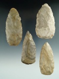 Set of four Flint Blades found in Illinois, largest is 4 3/4